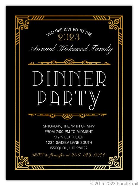 Faux Gold Art Deco Dinner Party Invitation | Dinner Party Invitations