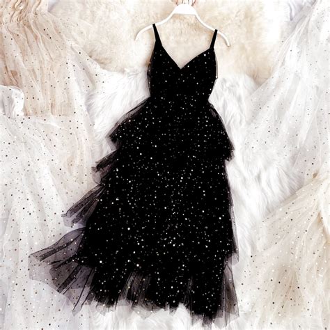 WD0193,Sparkle Black Prom Dresses,Layered Tulle Homecoming Dress,V neck ...