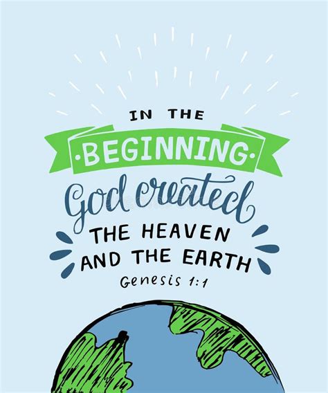 Hand Lettering with Bible Verse in the Beginning God Created the Heaven and Earth. Genesis Stock ...