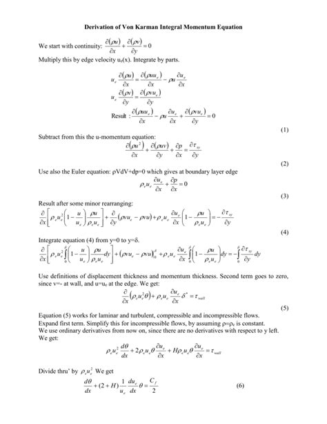 Derivation of Von Karman Integral Momentum Equation