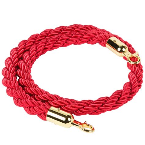 Red 5' Stanchion Rope with Gold Ends for Rope-Style Crowd Control / Guidance Stanchion