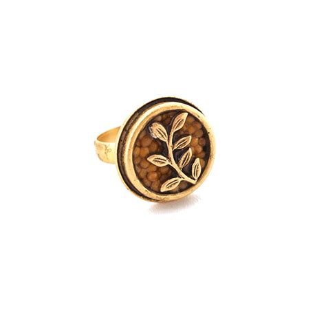 “On The Vine” Gold Circle Glowing Gold Mustard Seed Ring – Mustard Seed Jewelry