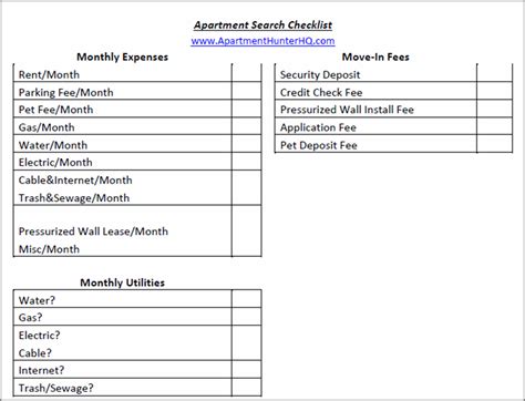 Apartment Search Checklist