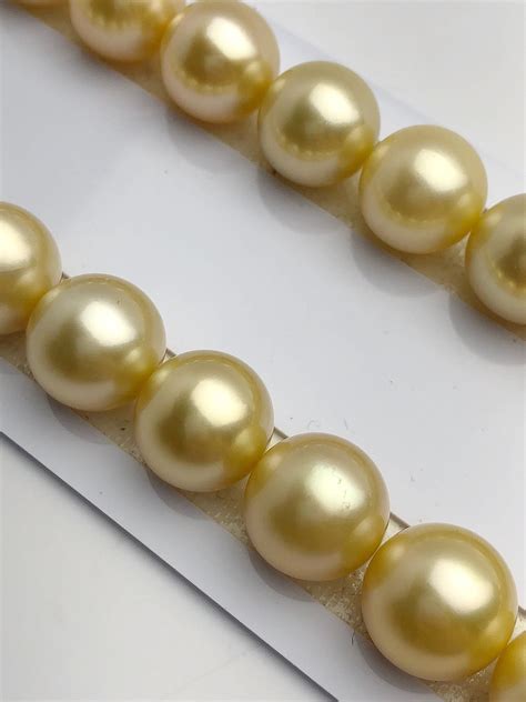 13-13.9mm Golden South Sea Pearl Necklace Set Strand, Natural Color