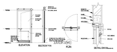 Plan, elevation, and section drawing of the door - Cadbull