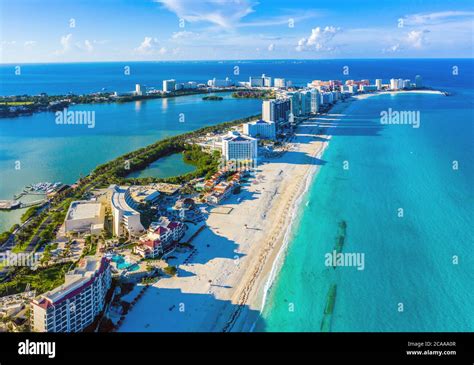 Aerial view looking north of the Hotel Zone (Zona Hotelera) and the ...