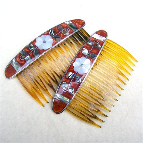 2 decorative hair combs vintage Mexican abalone mother of | Hair ...