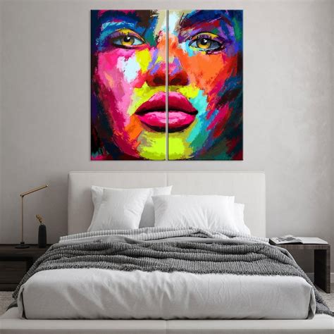 Abstract Face Art Canvas, Woman Wall Art Living Room Decor, Colorful ...