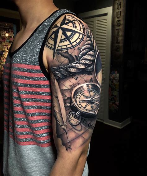 Map & Compass Upper Arm Tattoo