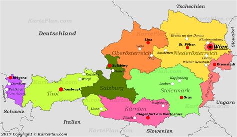 Political map of Austria with cities