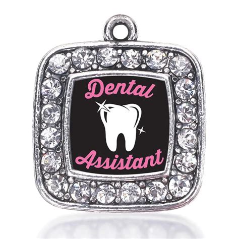 DENTAL ASSISTANT SQUARE CHARM ANTIQUE SILVER PLATED CRYSTAL JEWELRY-in Charms from Jewelry ...