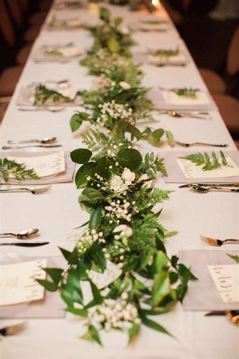 Rustic Natural Wedding Reception Long Table Decor with White Baby's ...