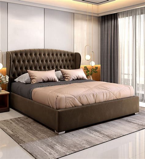 Buy Salvador Fabric Upholstered King Size Bed in Dark Brown Colour at 35% OFF by Durian | Pepperfry