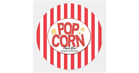 Popcorn Red & White Stripe Movie Party Favor Classic Round Sticker | Zazzle.com