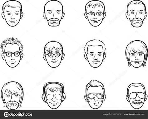 Whiteboard Drawing Cartoon Avatar Men Faces — Stock Vector © One_Line ...