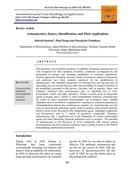 Actinomycetes Source, Identification and their Applications - Review ...