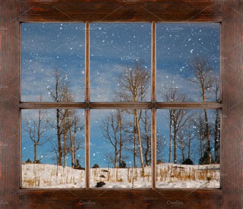 Wood Window Mockup with Winter Scene | High-Quality Nature Stock Photos ...