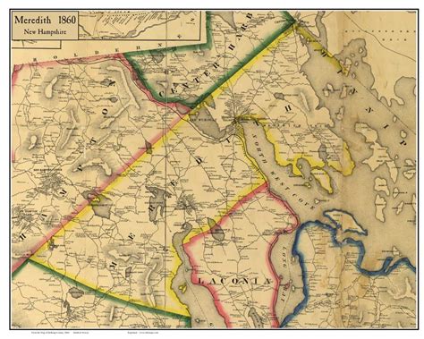 Meredith, New Hampshire 1860 Old Town Map Custom Print - Belknap Co ...