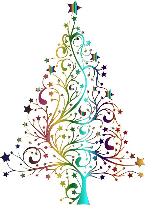 Clipart - Starry Christmas Tree Prismatic No Background