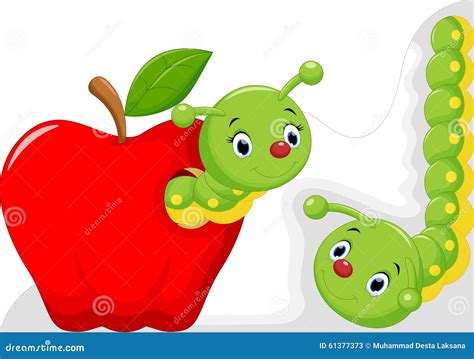 Funny Cartoon Worm In The Apple Stock Illustration - Image: 61377373