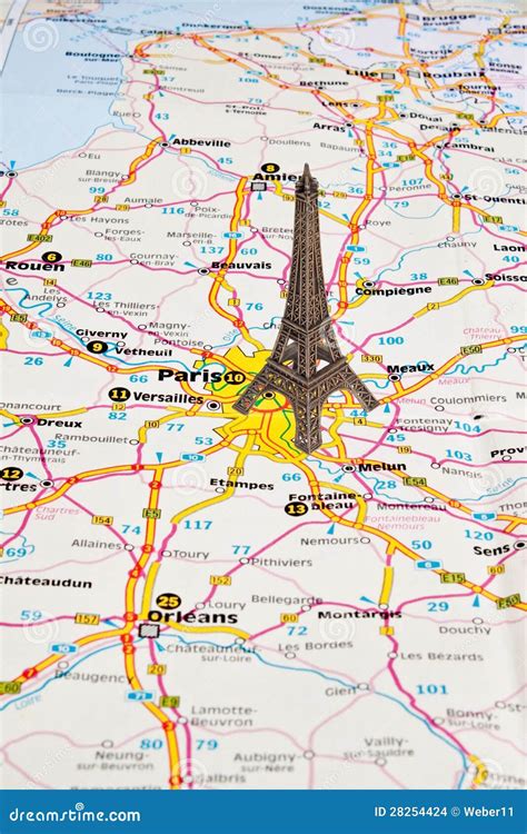 Eiffel Tower in Paris on Map. Stock Photo - Image of landmark, paper ...