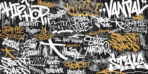 Vector illustration of graffiti background. Seamless Graffiti Art textures in a hand-drawn style ...