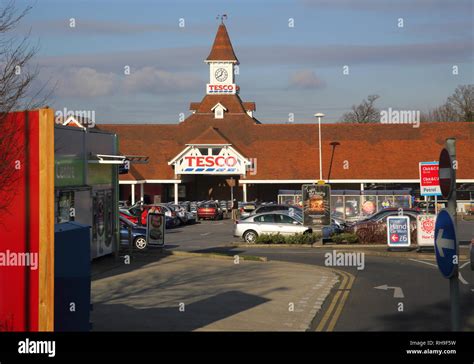 entrance to tesco store in burgess hill west sussex england Stock Photo - Alamy