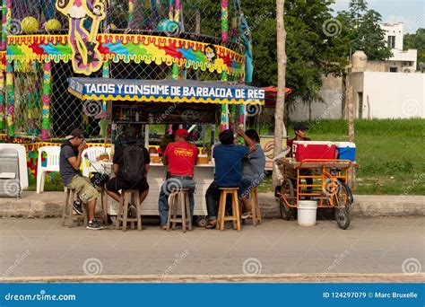 People Eating Tacos at a Colorful Mexican Food Stand. Editorial Stock Image - Image of people ...