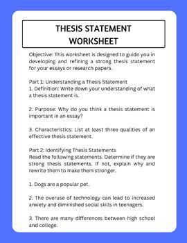 Thesis Statement Worksheet by The99CentTeacher | TPT