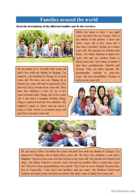 Families around the world reading fo…: English ESL worksheets pdf & doc