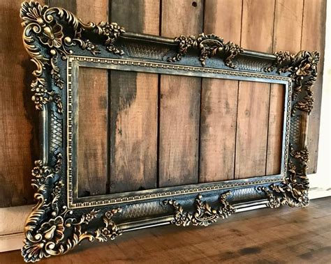 Large Ornate Black Wall Frame with Gold Highlighting | Huge Vintage Black and Gold Frame | Huge ...