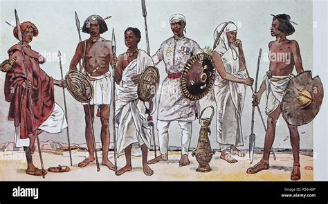 Clothing, historical fashion in Africa, East Africa, illustration ...