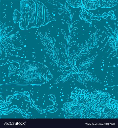 Pattern with marine plants coral seaweed Vector Image