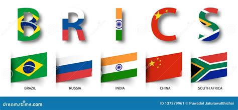 BRICS . Association of 5 Countries and Flags . Isolated Background ...