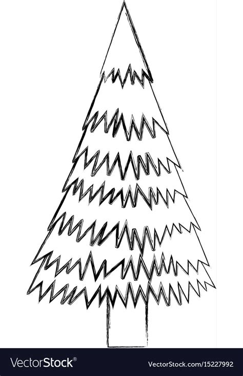 Sketch draw christmas tree cartoon Royalty Free Vector Image