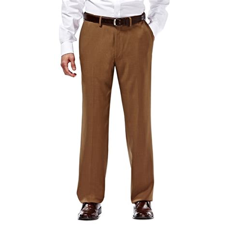 Haggar - Men's Haggar eCLo Stria Classic-Fit Flat-Front Dress Pants Mocha - Walmart.com ...