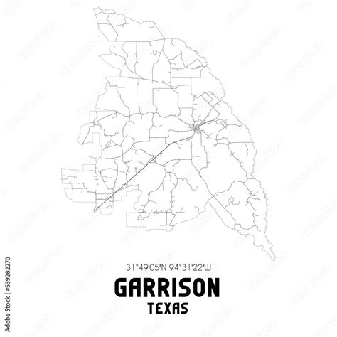 Garrison Texas. US street map with black and white lines. Stock ...