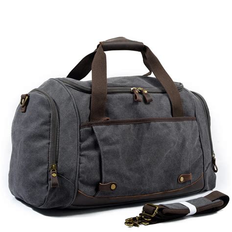 Waterproof Duffel Bag Men Canvas Carry Weekender Bag Vintage Military Shoulder Handbag Leather ...