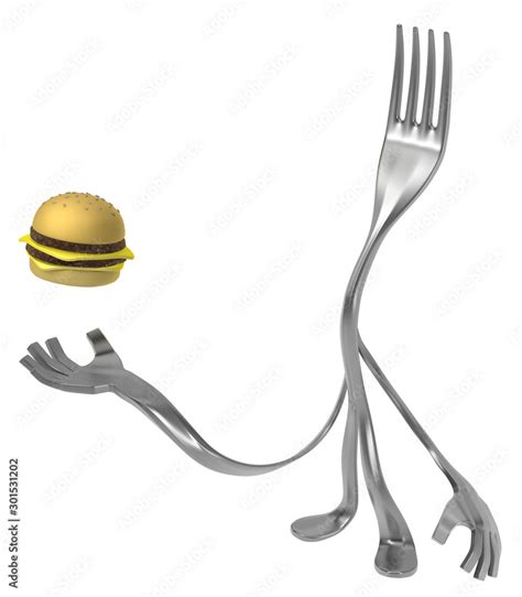 Fork Cartoon, Hamburger Stock Illustration | Adobe Stock