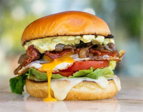 Egg Bacon Cheese Burger - Beer onions, cheese, American Mustard-Mayo