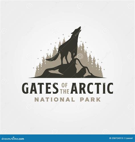 Gates If The Arctic Vintage Logo With Wolf Silhouette Illustration Design Cartoon Vector ...