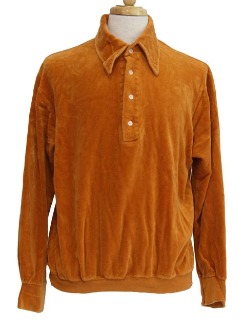 Vintage Macys 70's Velour Shirt: 70s -Macys- Mens orange long sleeve cotton polyester blend ...