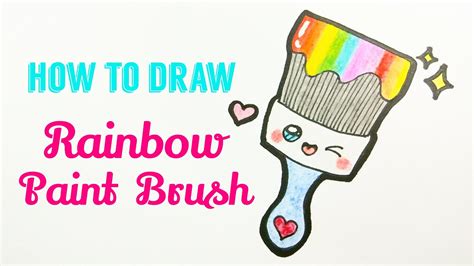HOW TO DRAW PAINT BRUSH 🌈🖌️ | Easy & Cute Rainbow Print Brush Drawing Tutorial For Beginner ...