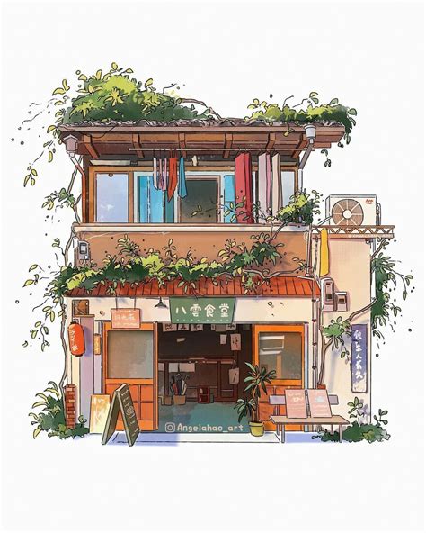 78 Cute Designs Of Japanese Houses By Angela Hao | Building art, Building illustration, House ...