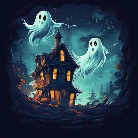 Premium AI Image | two little ghosts flying through a old and spooky ...