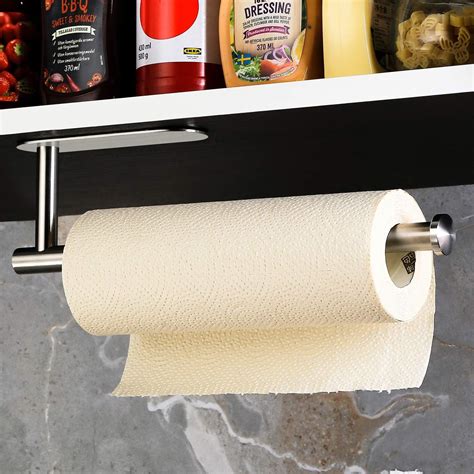 Deprik Kitchen Roll Holder under Cabinet, Paper Roll Holder Self Adhesive Paper Towel Holder SUS ...