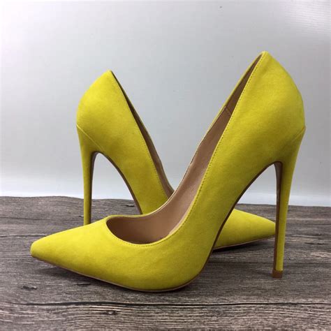 Yellow high heels exclusive patent brand fashion shallow mouth high ...