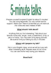 5 minute talks - a guide to student presentation - ESL worksheet by Lindzi