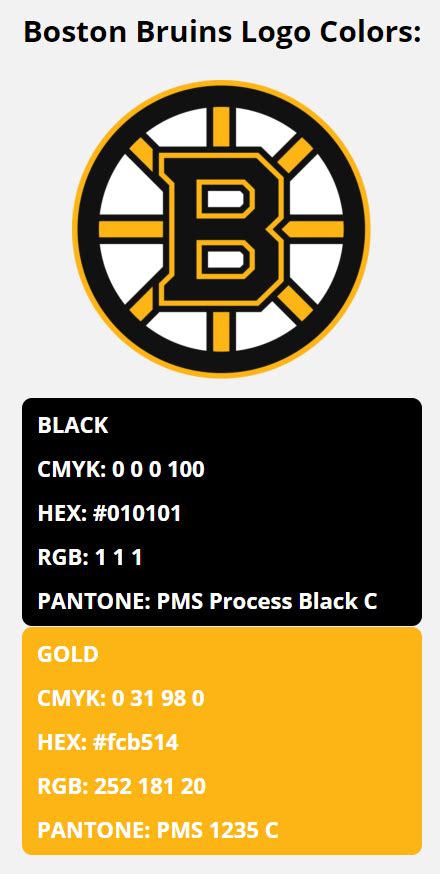 Boston Bruins Team Colors | HEX, RGB, CMYK, PANTONE COLOR CODES OF ...