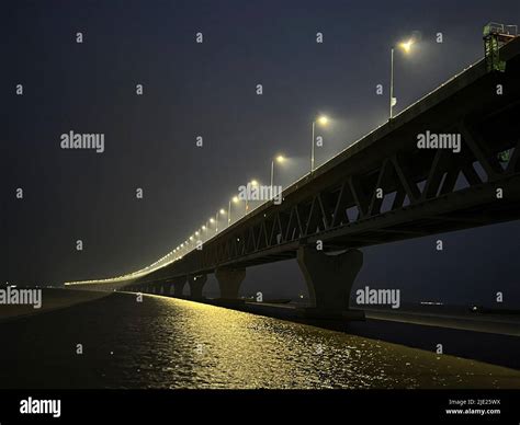 General view of the Padma bridge lighting at Munshiganj area in Dhaka ...